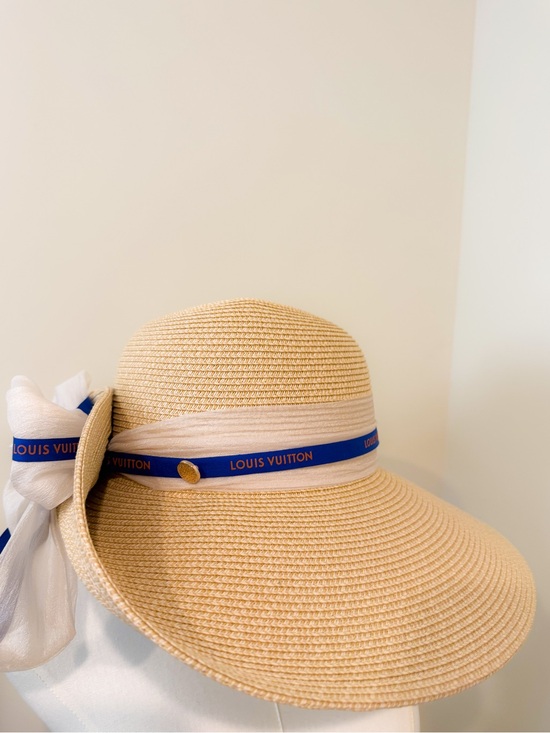 Louis Vuitton Accessories - Louis Vuitton Straw Sun Hat with Blue Trim